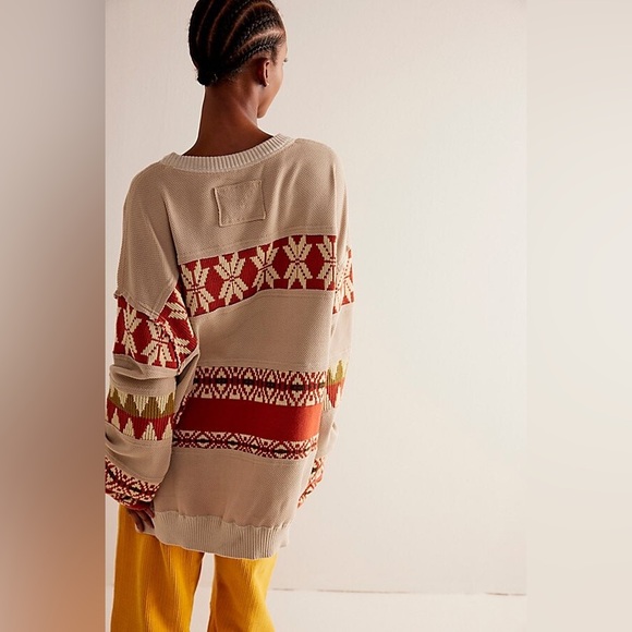 We The Free People Ski Holiday Snowflake Swit Oversized Waffle Knit Thermal | L - Picture 3 of 9
